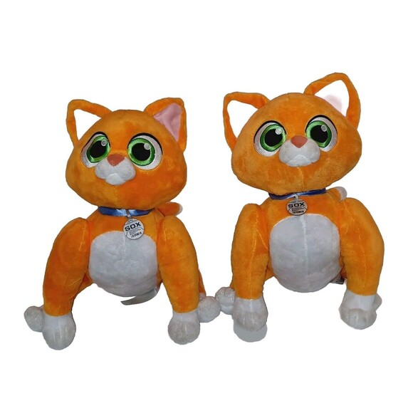 2 Disney Store Pixar Sox Plush 14" Buzz Lightyear Robot Kitty Cat Orange Jointed - Picture 4 of 5